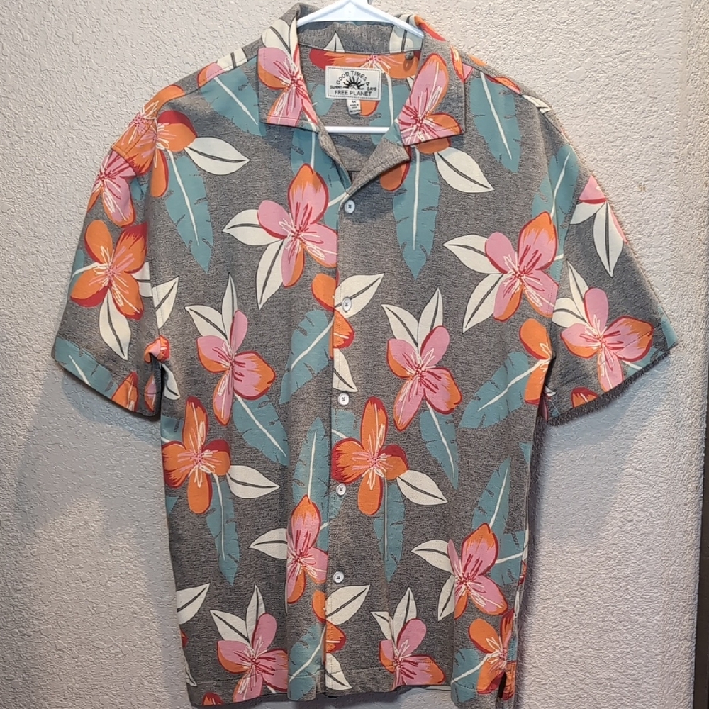 Like-New Free Planet Good Times Tropical Floral Men's Shirt